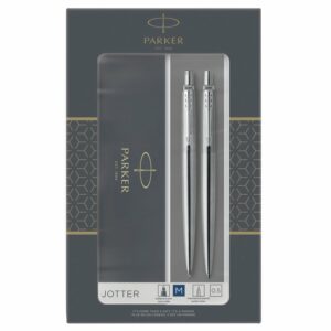 Набор Parker "Jotter Stainless Steel CT": ручка шариковая, 1,0мм и механический карандаш, 0,5мм, подарочная упаковка