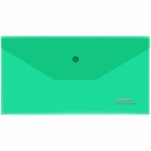 Папка-конверт на кнопке СТАММ С6, 180мкм, пластик, прозрачная, зеленая