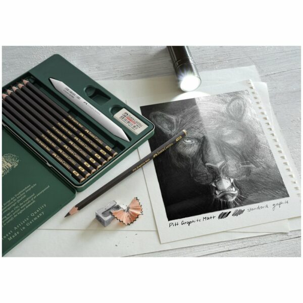 Набор карандашей ч/г матовых Faber-Castell "Pitt Graphite Matt" HB, 2B, 4B, 6B, 8B, 10B, 12B, 14B, заточ, ластик, метал.точилка, растушевка, метал.кор