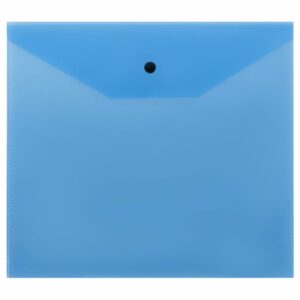 Папка-конверт на кнопке СТАММ А5+, 120мкм, пластик, прозрачная, синяя