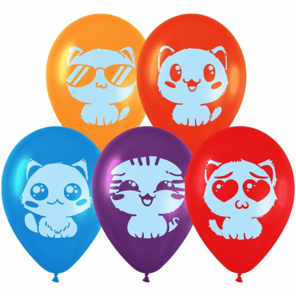 Воздушные шары,  10шт., М12/30см, MESHU "Cute kittens", пастель, ассорти