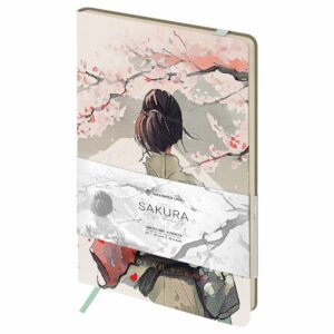 Записная книжка А5 80л. ЛАЙТ, кожзам, Greenwich Line "Sakura. Wise beauty", с резинкой, тиснение фольгой, блок в линию