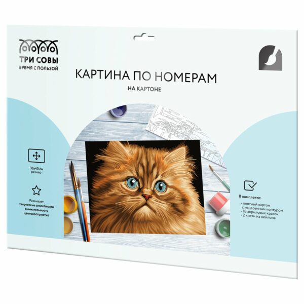 Картина по номерам на картоне ТРИ СОВЫ "Пушистый котенок", 30*40, с акриловыми красками и кистями