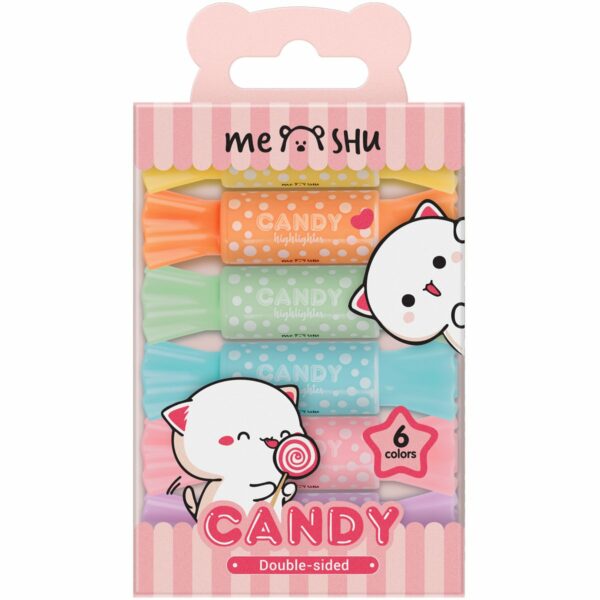 Набор текстовыделителей двусторонних MESHU "Candy", 06цв., пастельные цвета, 2/4мм, ПВХ бокс с европодвесом