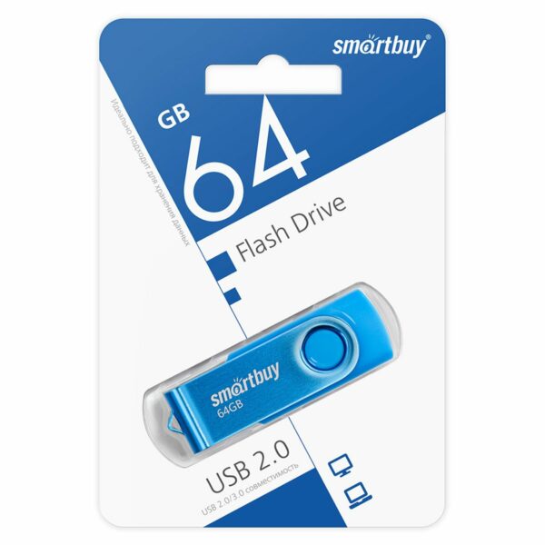 Память Smart Buy "Twist" 64GB, USB 2.0 Flash Drive, синий