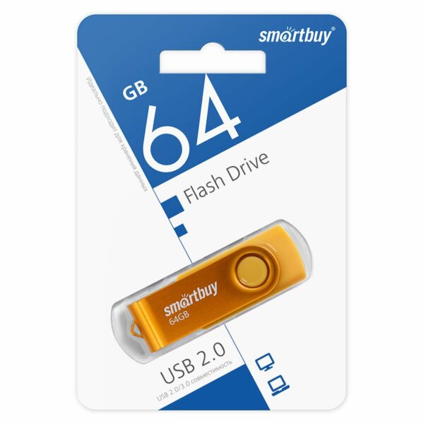 Память Smart Buy "Twist" 64GB, USB 2.0 Flash Drive, желтый