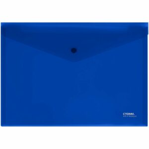 Папка-конверт на кнопке СТАММ А4, 180мкм, пластик, непрозрачная, синяя