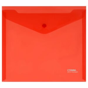 Папка-конверт на кнопке СТАММ А5+, 180мкм, пластик, прозрачная, красная