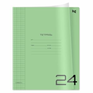 Тетрадь 24л. клетка BG "UniTone. Green", пластиковая прозрачная обложка