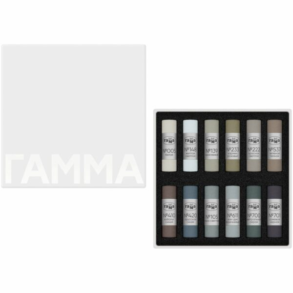 Пастель художественная Гамма, 12 серых цветов, картон. упак.