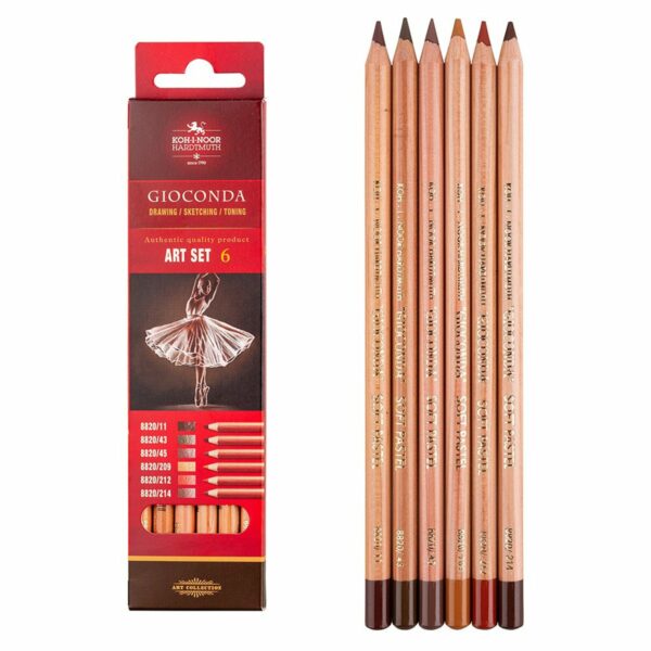 Пастельные карандаши Koh-I-Noor "Gioconda Soft 8826 Brown Line ", 6цв., картон. упак., европодвес