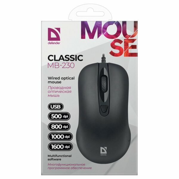 Мышь Defender Classic MB-230, USB, черный, 3btn+Roll