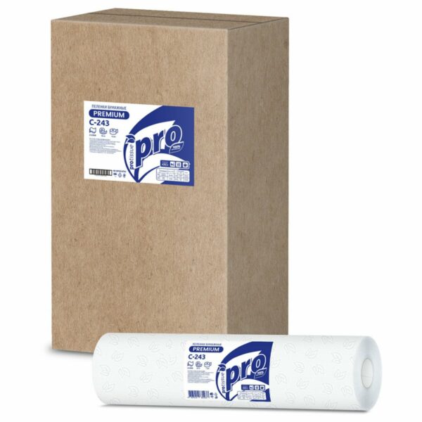 Простыни бумажные рулонные с перфорацией 50 м PROtissue PREMIUM, 2-слойные, 135 листов 37х50 см, С243