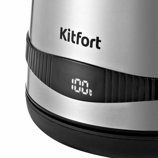 Чайник KITFORT КТ-6121-5, 1,7 л, 2200 Вт, закрытый нагревательный элемент, LED-дисплей, ТЕРМОРЕГУЛЯТОР, сталь, серебро