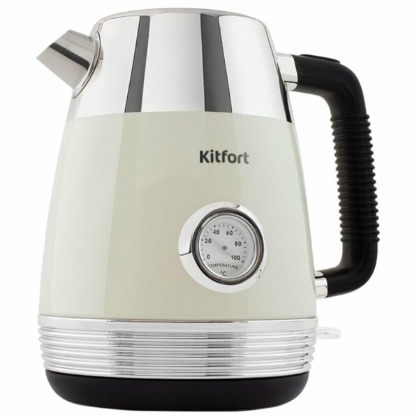 Чайник KITFORT КТ-633-3, 1,7 л, 2200 Вт, закрытый нагревательный элемент, термометр, пластик/металл, бежевый