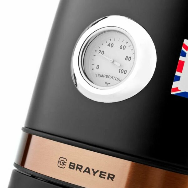 Чайник с термометром BRAYER BR1005BK, 1,7 л, 2200 Вт, закрытый нагревательный элемент, сталь, черный