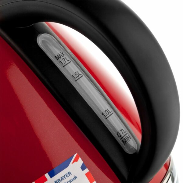 Чайник с термометром BRAYER BR1007RD, 1,7 л, 2200 Вт, закрытый нагревательный элемент, сталь, красный