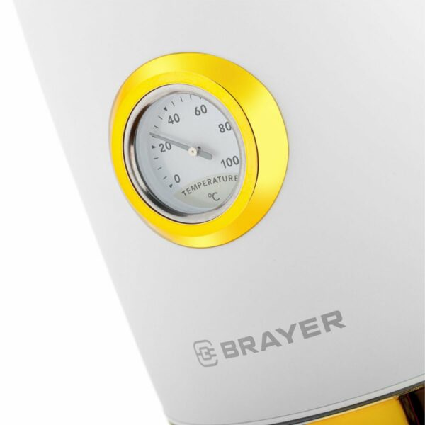 Чайник с термометром BRAYER BR1018, 1,7 л, 2200 Вт, закрытый нагревательный элемент, сталь, белый
