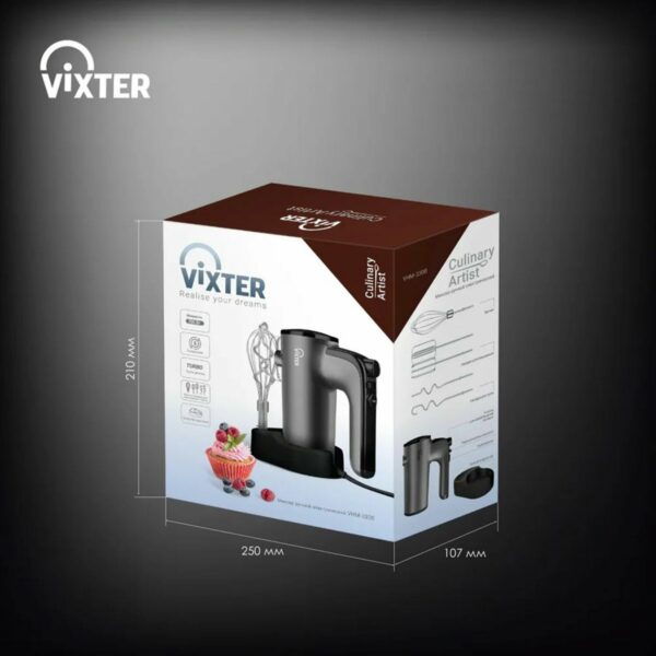 Миксер VIXTER VHM-3300, 700 Вт, 5 скоростей, 3 вида насадок, подставка, графит