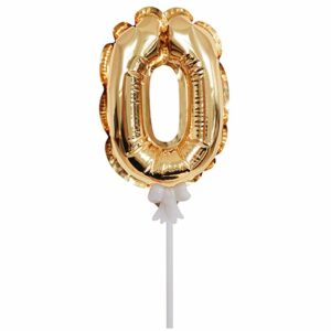 Воздушный шар, самодув, 18см ПатиБум "Цифра 0", фольгированный, золотой