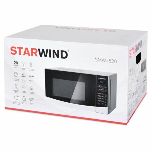Микроволновая печь Starwind SMW2820, 20л, 700Вт, электронное управление, гриль, черная, серебристая