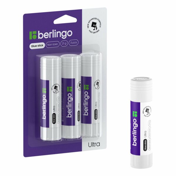 Клей-карандаш Berlingo "Ultra", 21г, 3шт., в блистере, европодвес, ПВП