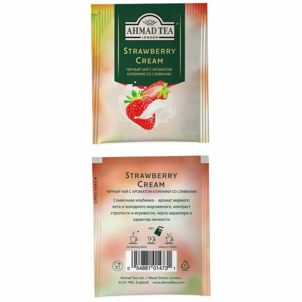 Чай Ahmad Tea "Strawberry Cream", черный, с аром. клубники со сливками, 25 фольг. пакетиков по 1,5г