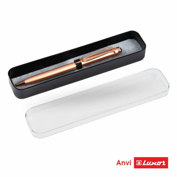 Ручка шариковая Luxor "Anvi" синяя, 0,7мм, корпус розовое золото, поворотный механизм, футляр