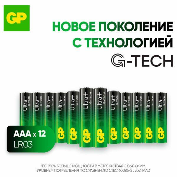 Батарейка GP Ultra Plus AAA (LR03) 24AUP алкалиновая, BC12