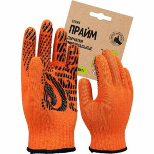 Перчатки трикотажные с ПВХ Прайм, оранжевый, (Пер 044Я), картонный ярлык