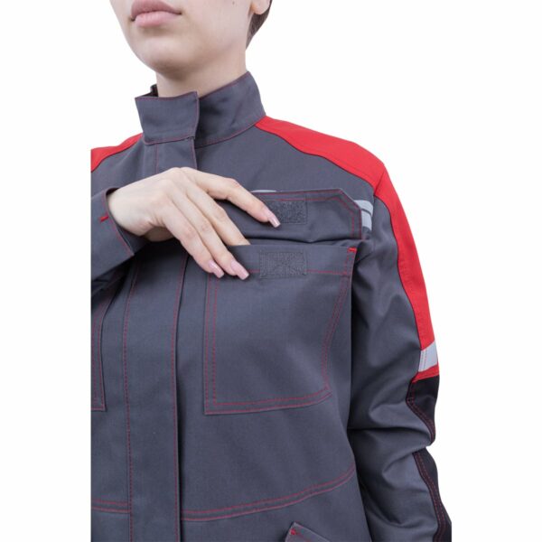 Куртка ХАЙ-ТЕК SAFETY летняя, серый-красный-черный, женская