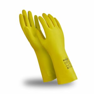Перчатки БЛЕСК (CG-941), латекс 0.40 мм, 300 мм, хлопковая подкладка, цвет желтый