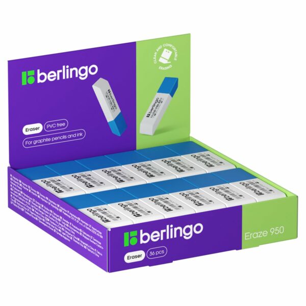 Ластик Berlingo "Eraze 950", прямоугольный комбинированный, скошенный, 57*18*8мм