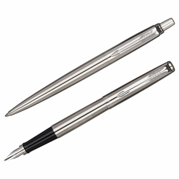 Набор Parker "Jotter Stainless Steel CT": ручка шариковая 1,0мм синяя и ручка перьевая 1,0мм синяя, подарочная упаковка