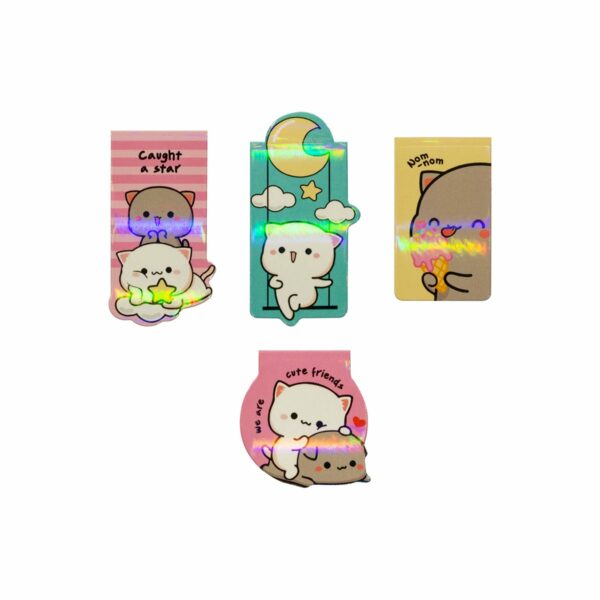 Закладки магнитные для книг, 4шт., MESHU "Cute kittens", ламинация с блестками