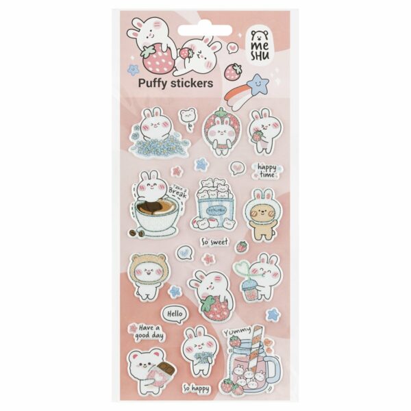 Наклейки объемные MESHU "Bubble bunny", 10*23см, с блестками, пакет европодвес