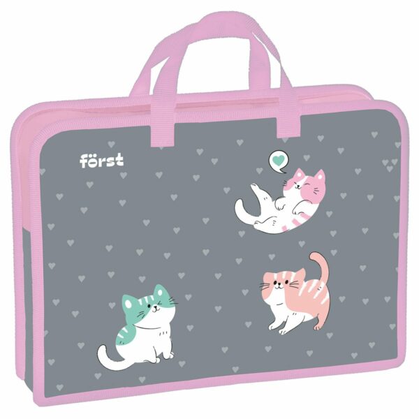 Папка с ручками 1 отделение, А4 Först "Kittens", 340*245*75мм, пластик, на молнии