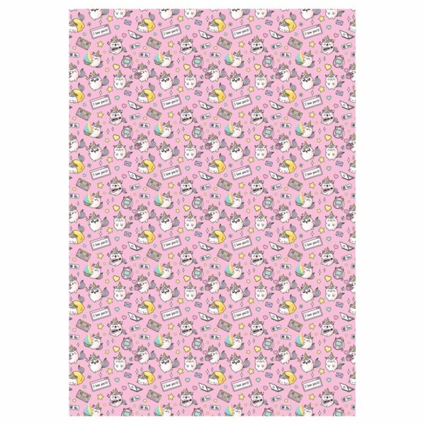 Упаковочная бумага глянц. 70*100см, MESHU "Unicorn", 80 г/м2, ассорти, 4 дизайна