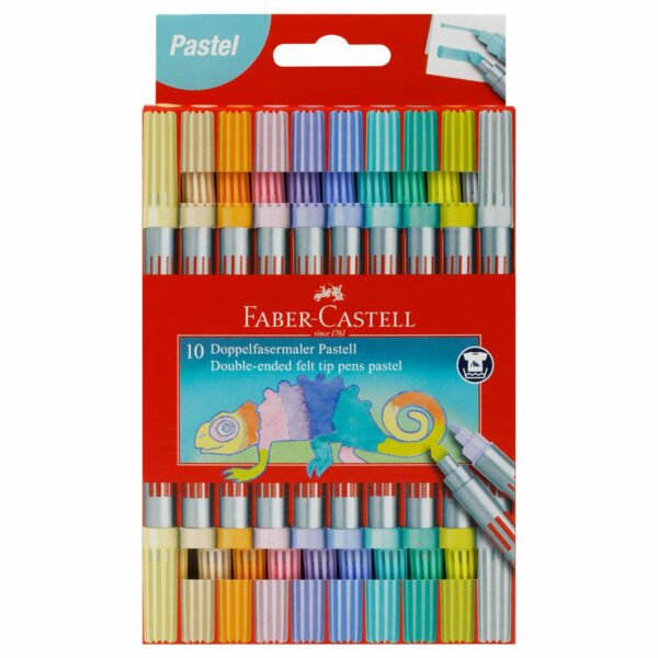 Фломастеры двусторонние Faber-Castell, 10 паст.цв., смываемые, пластик.уп., европодвес