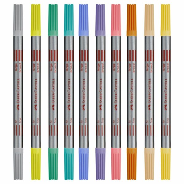 Фломастеры двусторонние Faber-Castell, 10 паст.цв., смываемые, пластик.уп., европодвес