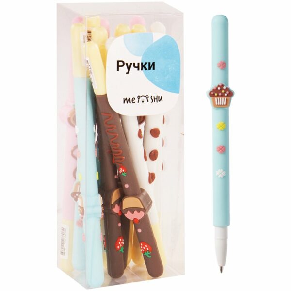 Ручка шариковая MESHU "Sweets" синяя, 0,7мм, софт-тач, корпус ассорти, с топпером