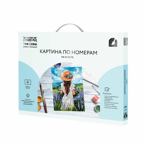 Картина по номерам на холсте ТРИ СОВЫ "Девушка на лавандовом поле", 40*50, с акриловыми красками и кистями