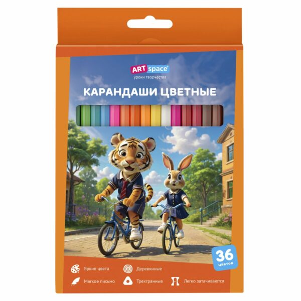 Карандаши цветные ArtSpace "School mood", 36цв., шестигранные, заточен., картон. упак., европодвес