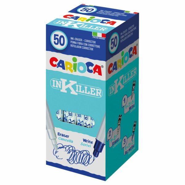 Ручка капиллярная двусторонняя Carioca "InKiller" синяя, 0,7мм (стирает перьевую ручку)