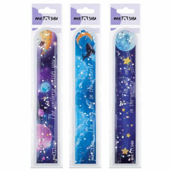 Линейка 15см MESHU "Universe" ПВХ с блестками, ассорти, европодвес