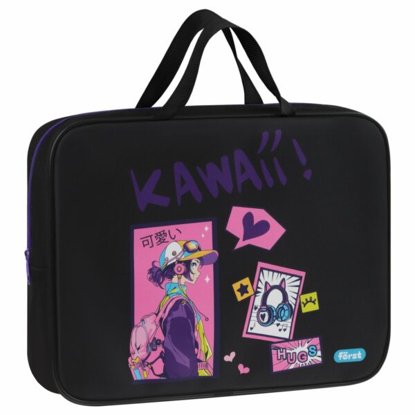 Папка текстильная с ручками 1 отделение, А4 Först "Kawaii", 350*265*80мм, текстиль, на молнии