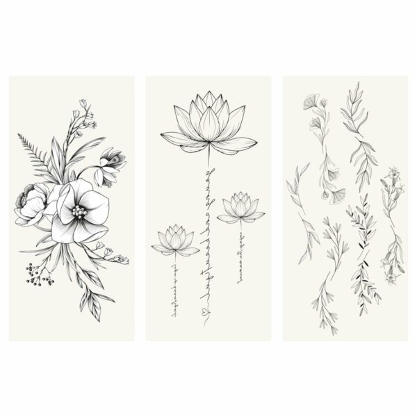 Наклейка-тату MESHU, "Flowers", 9*19см, 3 листа, инд. уп., европодвес