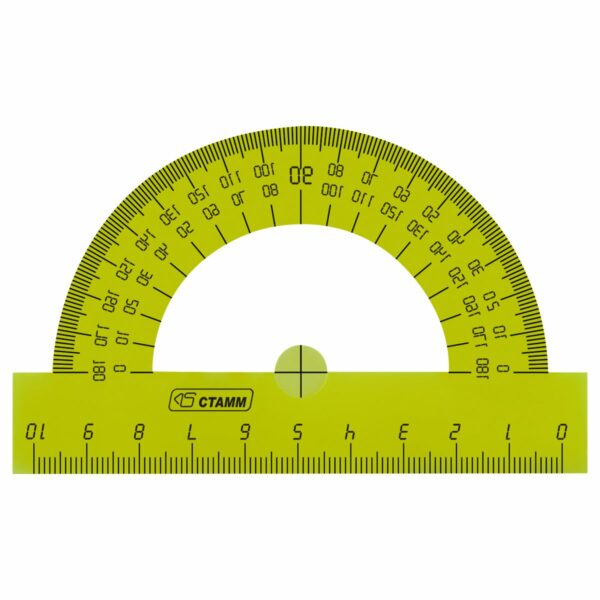 Транспортир 10см, 180° СТАММ, пластиковый, прозрачный, неоновые цвета, ассорти