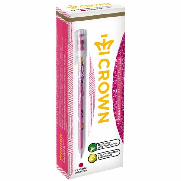 Ручка гелевая Crown "Glitter Metal Jell" розовая с блестками, 1,0мм