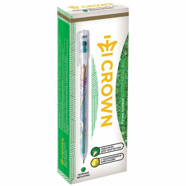 Ручка гелевая Crown "Glitter Metal Jell" зеленая с блестками, 1,0мм